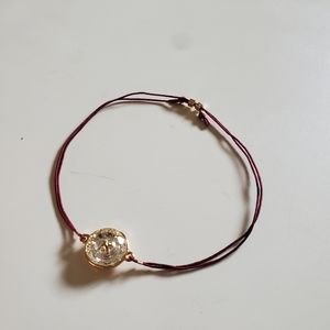 Ted Baker Burgundy Nylon Cord Crystal Button Bracelet